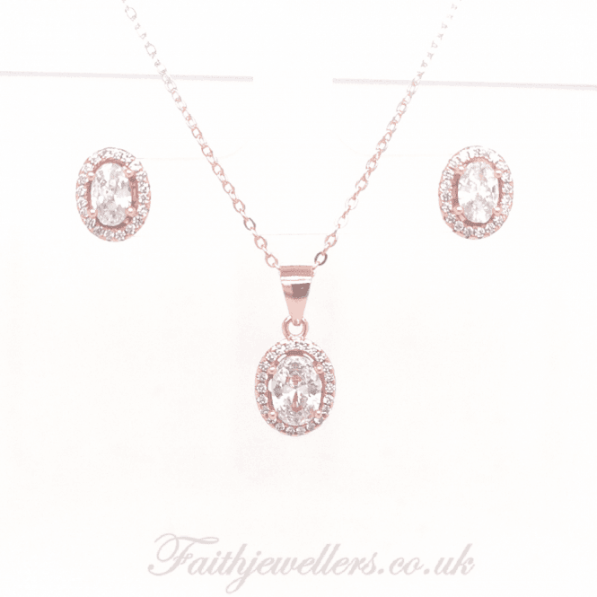 Faith Rose Gold Sterling Silver Sterling Silver Rose Gold E-Coated Earring and Pendant Set 3x7mm