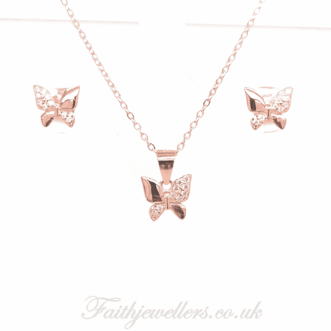 Faith Rose Gold Sterling Silver Sterling Silver Rose Gold E-Coated Earring and Pendant Set 9x9mm