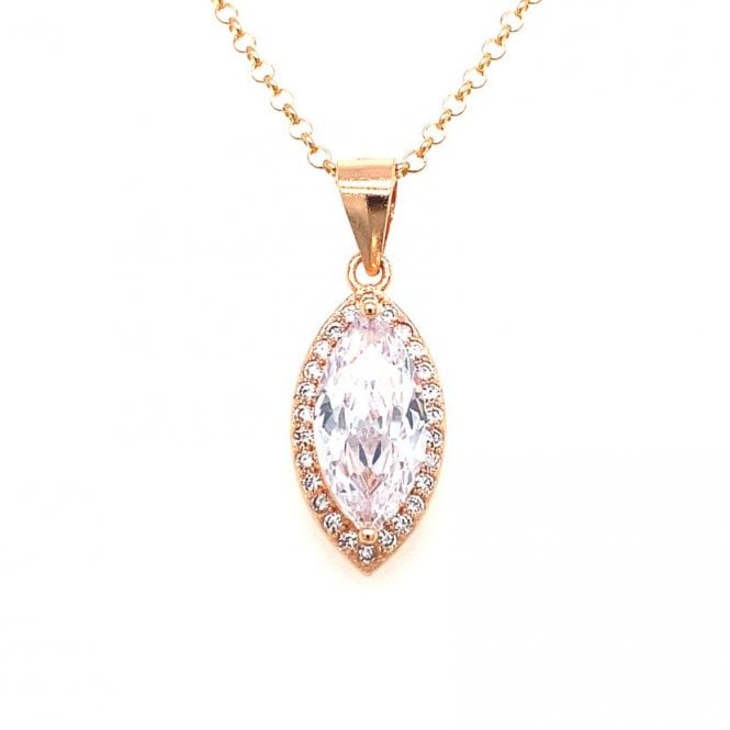 Faith Rose Gold Sterling Silver Sterling Silver Rose Gold Marquise Claw Set Halo Necklace 15x8mm, 16-18