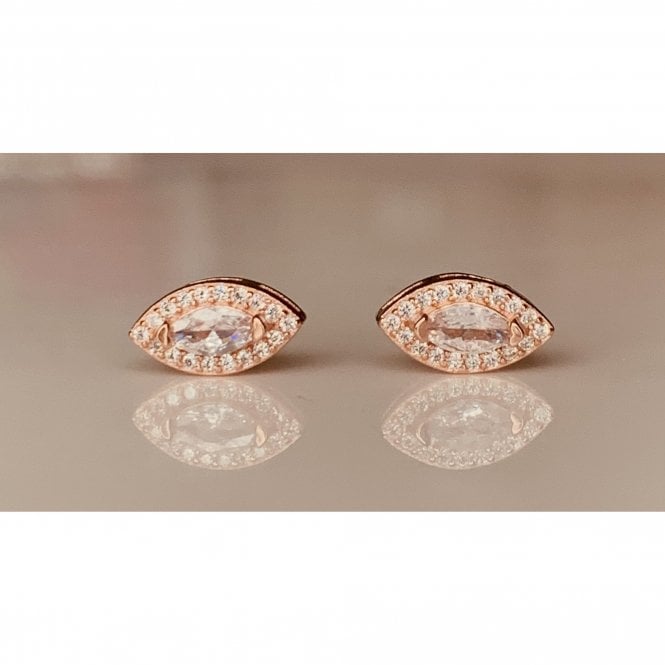 Faith Rose Gold Sterling Silver Sterling Silver Rose Gold Marquise Stone CZ 10 x 6mm Halo Stud Earrings