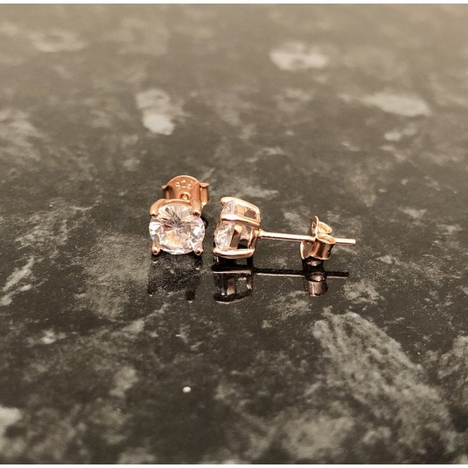 Faith Rose Gold Sterling Silver Sterling Silver Rose Gold Micron 4 Claw Round CZ 7mm Stud Earrings