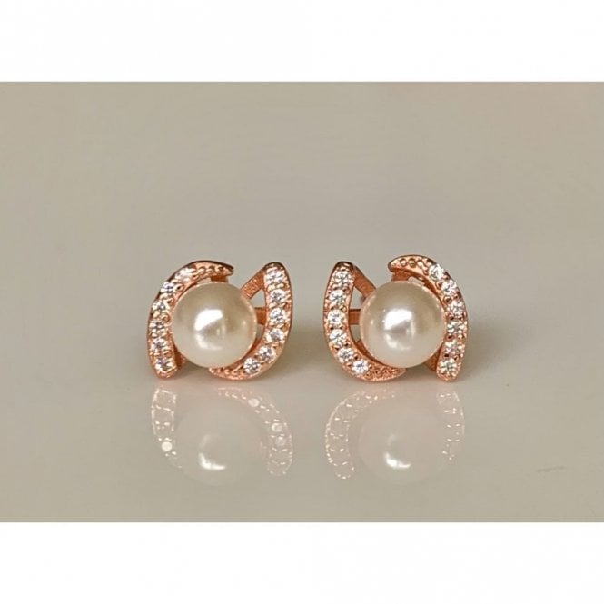 Faith Rose Gold Sterling Silver Sterling Silver Rose Gold Micron CZ Fancy Pearl 11mm Stud Earring