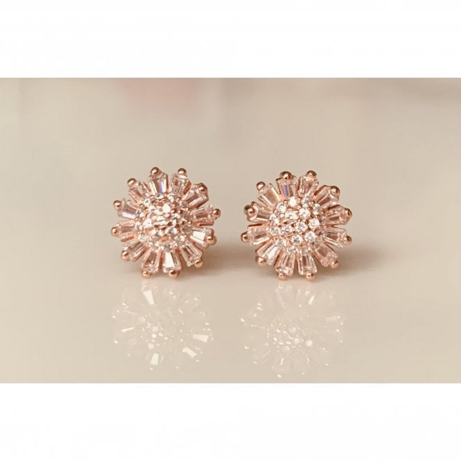 Faith Rose Gold Sterling Silver Sterling Silver Rose Gold Micron CZ Flower Cluster 10mm Stud Earrings