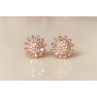 Sterling Silver Rose Gold Micron CZ Flower Cluster 10mm Stud Earrings