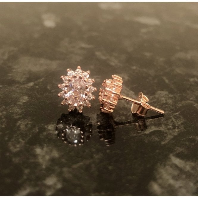 Faith Rose Gold Sterling Silver Sterling Silver Rose Gold Micron CZ Round Claw Set Cluster 11mm Stud Earrings