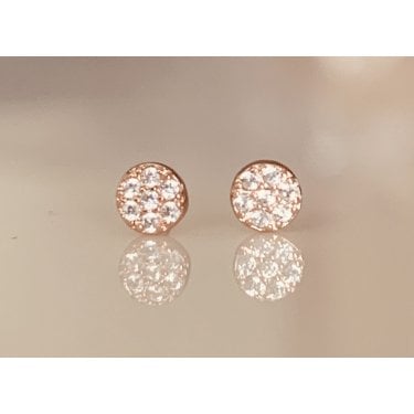 Sterling Silver Rose Gold Micron CZ Round Cluster 4 x 4mm Stud Earring