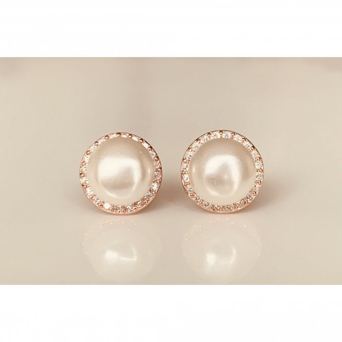 Faith Rose Gold Sterling Silver Sterling Silver Rose Gold Micron CZ Round Pearl 10mm Stud Earring