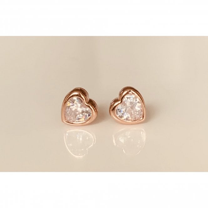 Faith Rose Gold Sterling Silver Sterling Silver Rose Gold Micron CZ Rubover Heart 6mm Stud Earrings