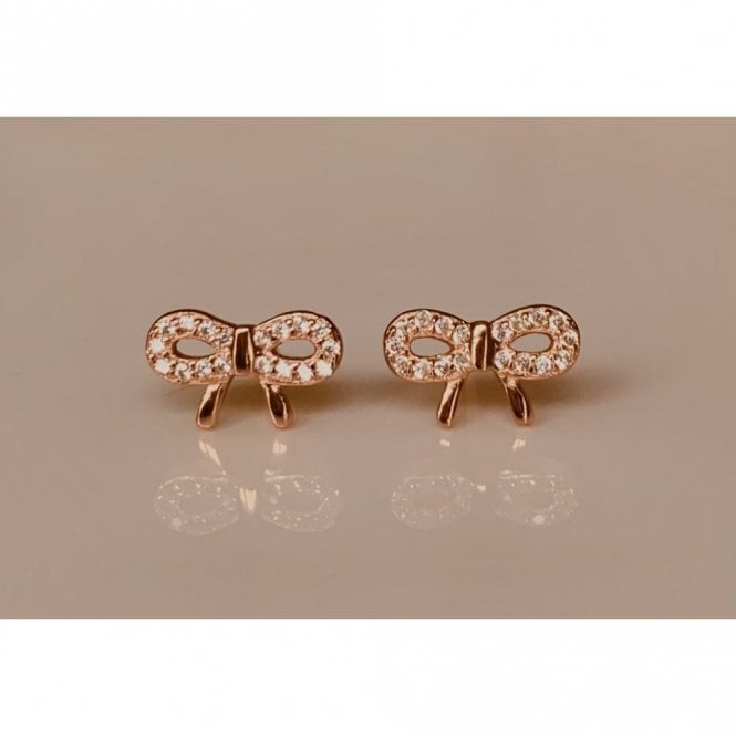 Faith Rose Gold Sterling Silver Sterling Silver Rose Gold Micron CZ Top Bow Stud 11mm Earrings