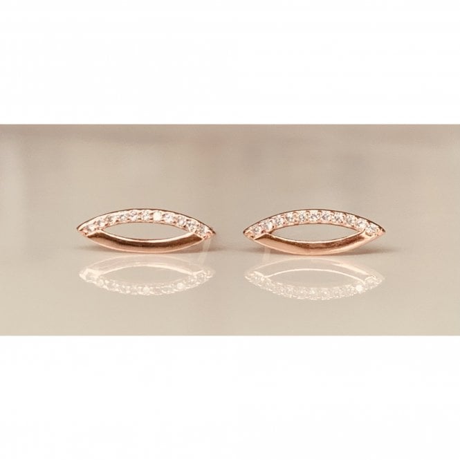 Faith Rose Gold Sterling Silver Sterling Silver Rose Gold Micron Half CZ, Half Plain Open Marquise 4x12mm Stud Earrings