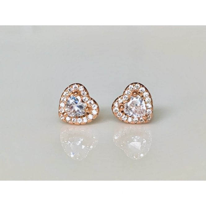 Faith Rose Gold Sterling Silver Sterling Silver Rose Gold Micron Heart CZ Centre with Claw Set Halo 7mm Stud Earrings