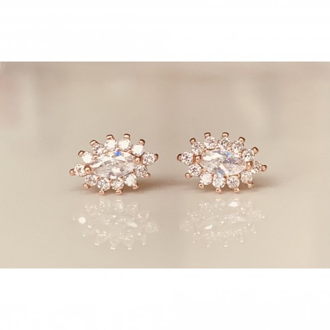 Faith Rose Gold Sterling Silver Sterling Silver Rose Gold Micron Marquise Centre with Claw Set Halo 7x10mm Stud Earrings