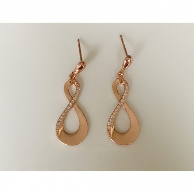 Faith Rose Gold Sterling Silver Sterling Silver Rose Gold Micron Part CZ, Part Plain Infinity Drop Earrings