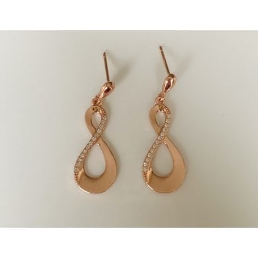 Sterling Silver Rose Gold Micron Part CZ, Part Plain Infinity Drop Earrings