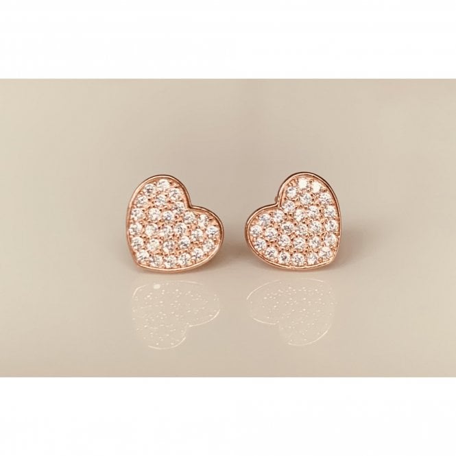 Faith Rose Gold Sterling Silver Sterling Silver Rose Gold Micron Pave CZ Rubover Heart 9mm Stud Earrings