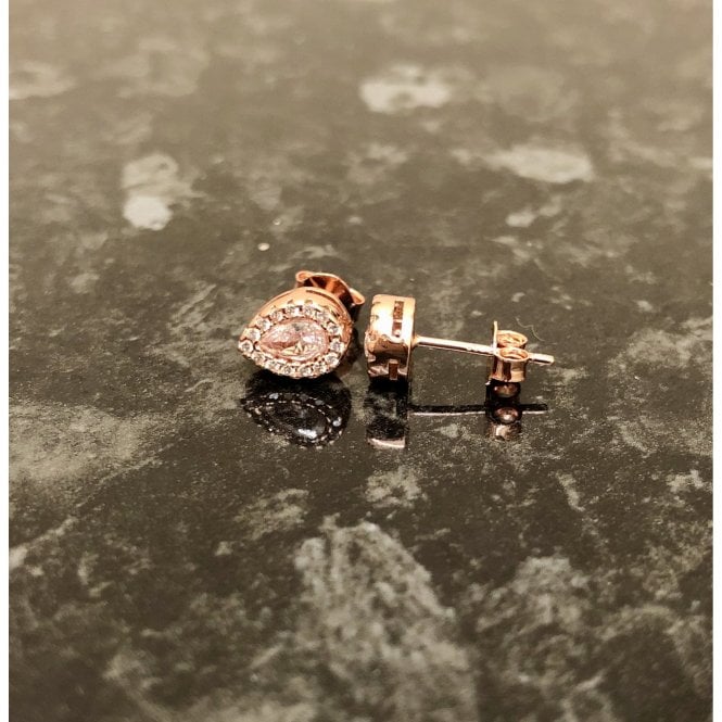 Faith Rose Gold Sterling Silver Sterling Silver Rose Gold Micron Pear Centre with Claw Set CZ Halo 6x8mm Stud Earrings