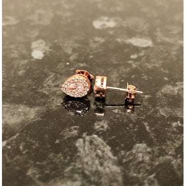 Sterling Silver Rose Gold Micron Pear Centre with Claw Set CZ Halo 6x8mm Stud Earrings