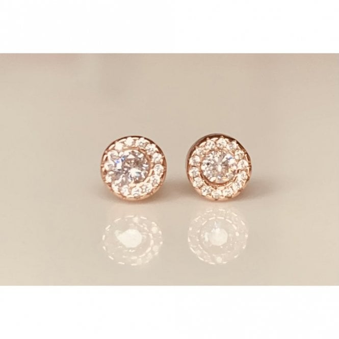 Faith Rose Gold Sterling Silver Sterling Silver Rose Gold Micron Round CZ Centre CZ Halo 6mm Stud Earrings