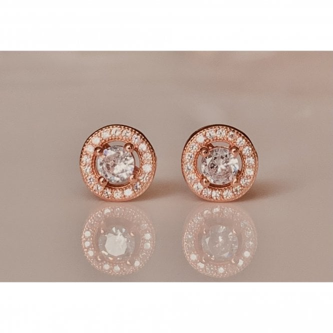 Faith Rose Gold Sterling Silver Sterling Silver Rose Gold Micron Round CZ with Floating Halo 8mm Stud Earrings