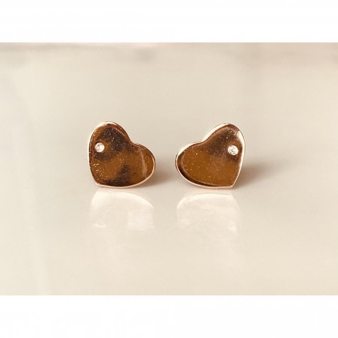 Faith Rose Gold Sterling Silver Sterling Silver Rose Gold Micron Single Stone Plain Heart 8 x 11mm Stud Earrings