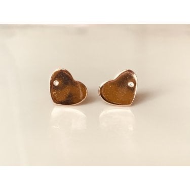 Sterling Silver Rose Gold Micron Single Stone Plain Heart 8 x 11mm Stud Earrings