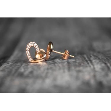 Sterling Silver Rose Gold Open Heart CZ Heart 7mm Stud Earrings