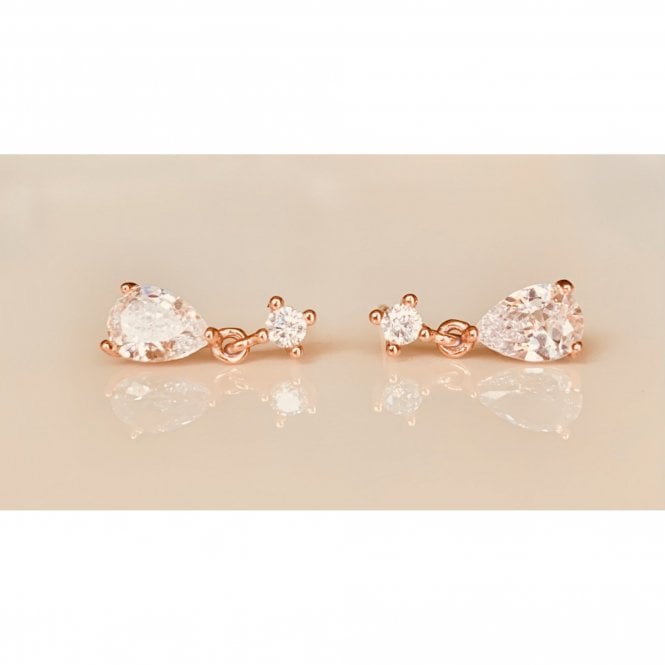 Faith Rose Gold Sterling Silver Sterling Silver Rose Gold Round Claw Set Stud with Claw Set Pear CZ 14 x 5mm Drop Earrings