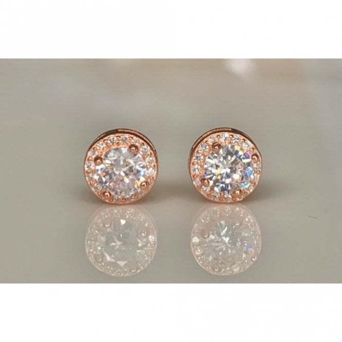 Faith Rose Gold Sterling Silver Sterling Silver Rose Gold Round Stone CZ 7mm Halo Stud Earrings