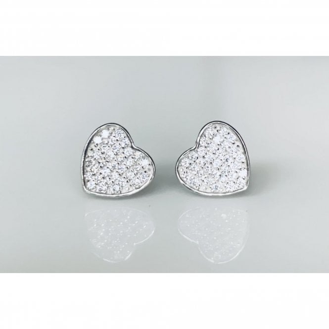 Faith Sterling Silver Sterling Silver Rubover Edge Pave Heart Stud Earrings 8x8mm