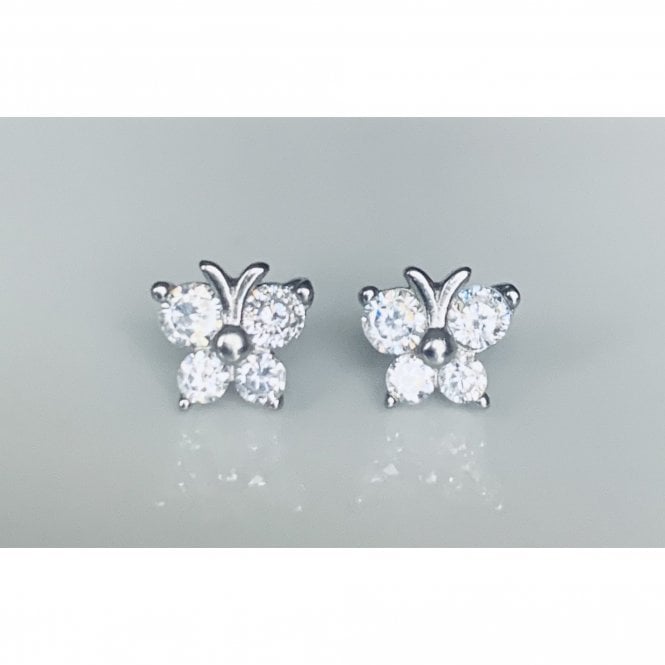 Faith Sterling Silver Sterling Silver Single Stone CZ Wings Butterfly Stud Earrings 6x7mm