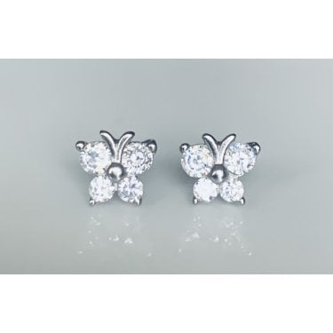 Sterling Silver Single Stone CZ Wings Butterfly Stud Earrings 6x7mm