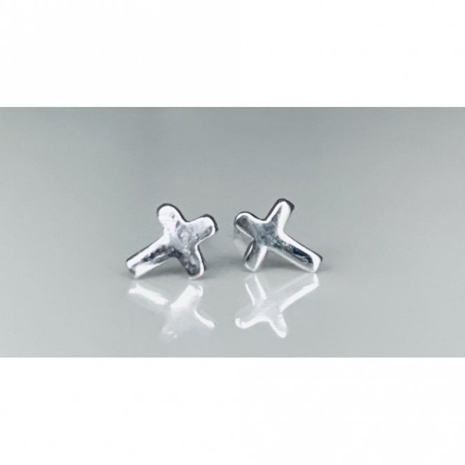 Faith Sterling Silver Sterling Silver Small Plain Rounded Edge Cross Stud Earrings 6x5mm
