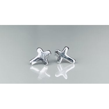 Sterling Silver Small Plain Rounded Edge Cross Stud Earrings 6x5mm