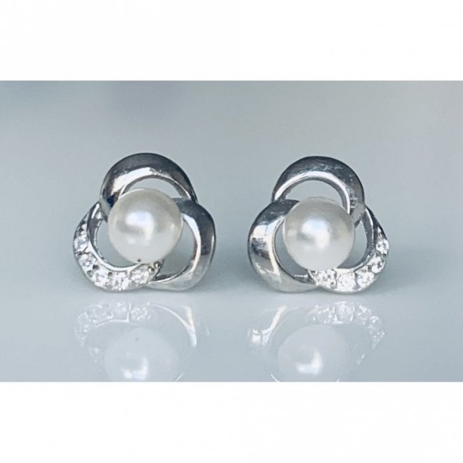 Faith Sterling Silver Sterling Silver Triple Swirl with Pearl Centre Stud Earrings 8x8mm