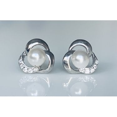 Sterling Silver Triple Swirl with Pearl Centre Stud Earrings 8x8mm