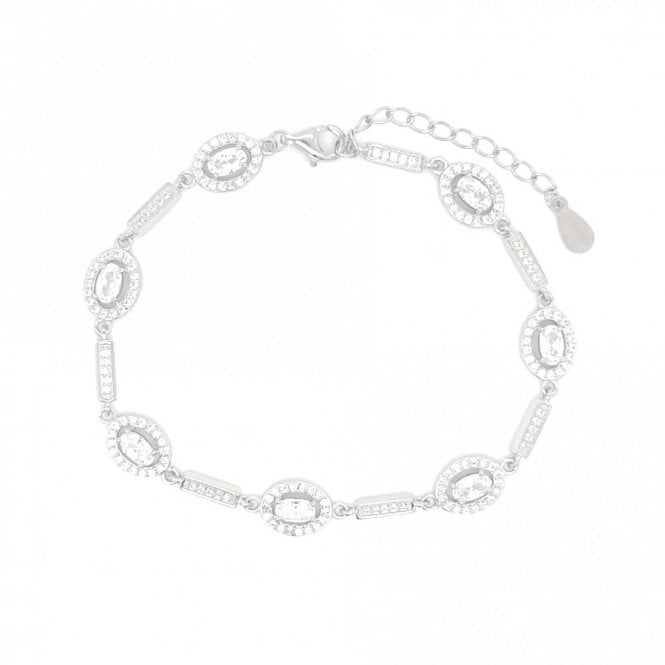 Faith Sterling Silver Sterlng Silver CZ Oval Halo & Bar Link Extendable Bracelet 17+3cm