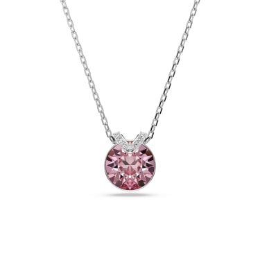Swarovski Bella V Round Cut Pink Crystal Necklace 1.3 x 1.1cm, 38 - 43cm