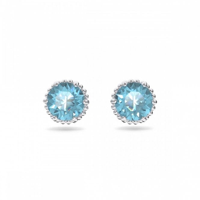 Swarovski Jewellery Swarovski Birthstone March Blue Round Cut Stud Earrings 0.7x0.7cm