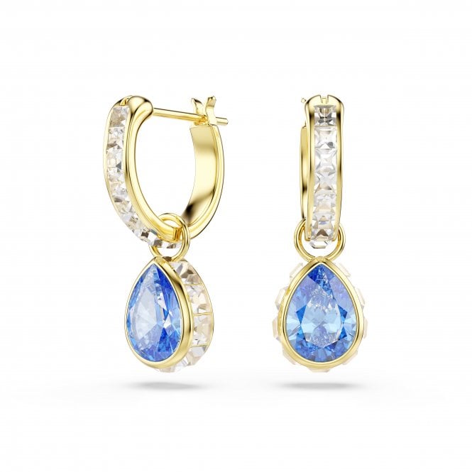 Swarovski Jewellery Swarovski Chroma Pear Cut Blue Crystal Gold Tone Drop Earrings 2.2 x 0.7 x 1.3cm