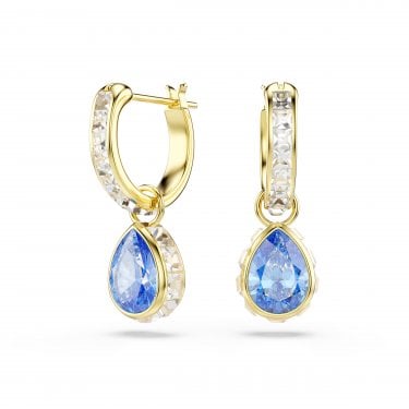 Swarovski Chroma Pear Cut Blue Crystal Gold Tone Drop Earrings 2.2 x 0.7 x 1.3cm