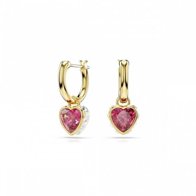 Swarovski Jewellery Swarovski Chroma Red Heart Gold Tone Drop Earrings 2 x 0.8cm