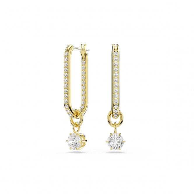 Swarovski Jewellery Swarovski Constella Round Cut Elongated Gold Tone Hoop Earrings 3.6 x 0.7cm