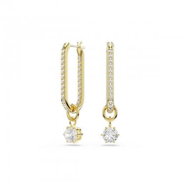 Swarovski Constella Round Cut Elongated Gold Tone Hoop Earrings 3.6 x 0.7cm