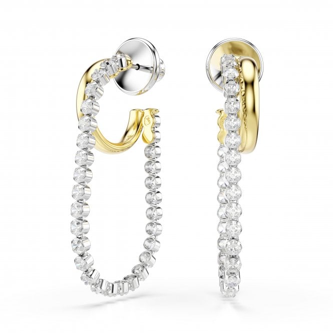 Swarovski Jewellery Swarovski Hyperbola Round Cut Crystal Two Tone Hoop Drop Earrings 3.3 x 5.5 x 1.5cm