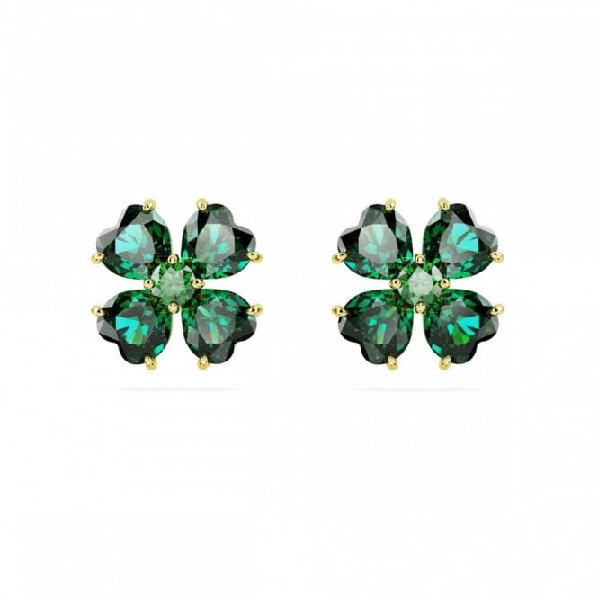 Swarovski Jewellery Swarovski Idyllia Clover Green Crystal Gold Tone Stud Earrings 1.2 x 1.2cm