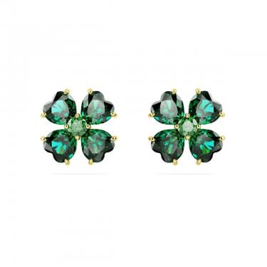 Swarovski Idyllia Clover Green Crystal Gold Tone Stud Earrings 1.2 x 1.2cm