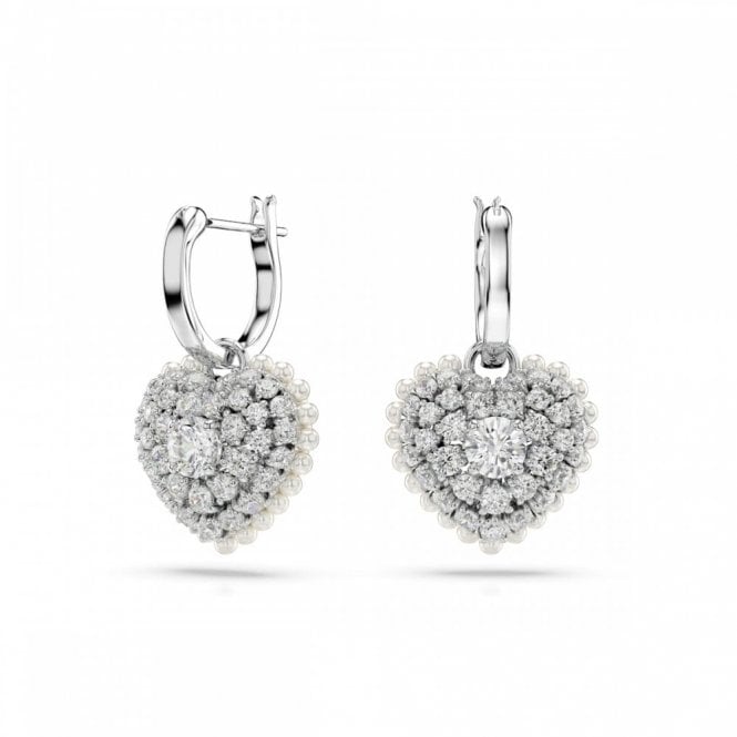 Swarovski Jewellery Swarovski Idyllia Heart Crystal Pearl Drop Earrings 1.5 x 1.4cm