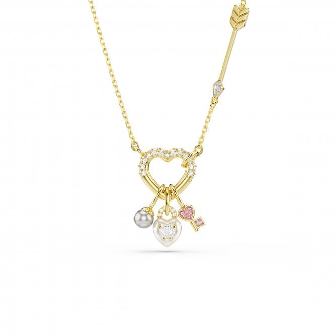 Swarovski Jewellery Swarovski Idyllia Mixed Cuts Heart & Pink Key Gold Tone Necklace 2.5 x 1.9cm, 38-45cm