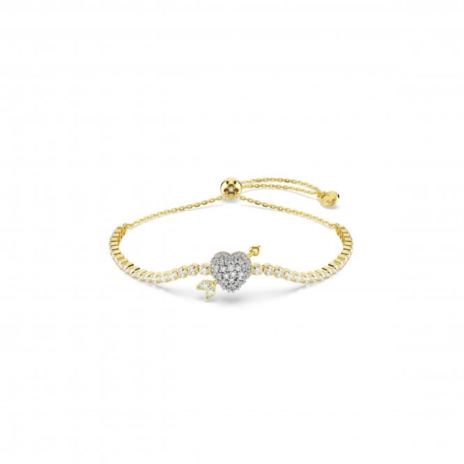 Swarovski Jewellery Swarovski Idyllia Mixed Cuts Heart with Arrow Gold Tone Adjustable Slider Bracelet 1.2 x 1.4cm, 12 - 24cm