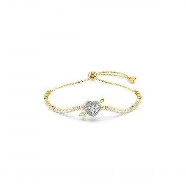 Swarovski Idyllia Mixed Cuts Heart with Arrow Gold Tone Adjustable Slider Bracelet 1.2 x 1.4cm, 12 - 24cm